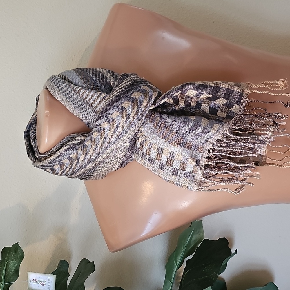 Collection Eighteen Metallic Woven Scarf – Neutral Stripe – 22” x 68”